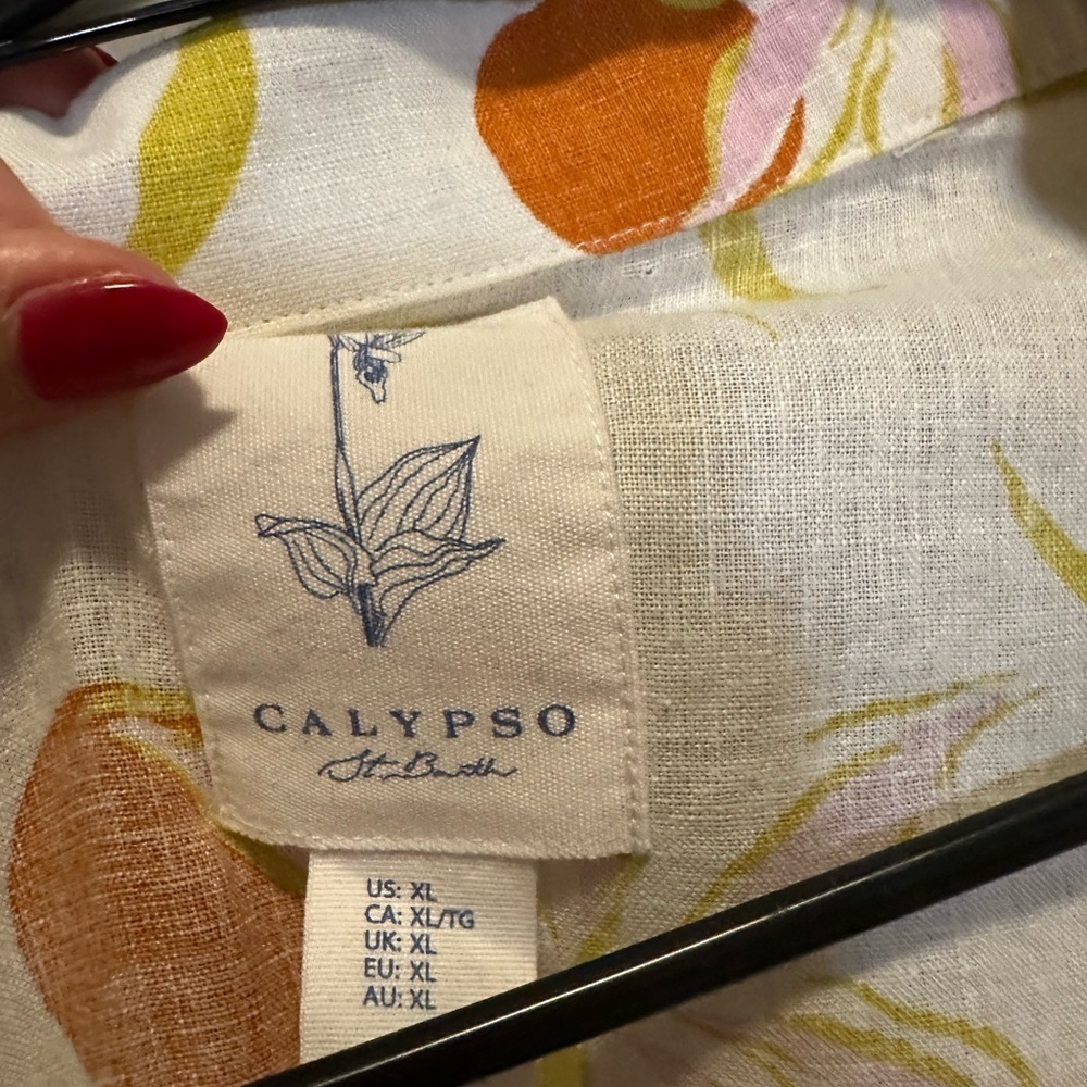NWOT Calypso St Barth 100% Linen Women's Floral Button-Up Top Size XL - Picture 4 of 4